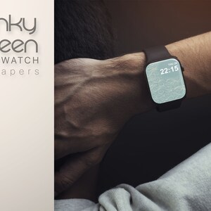 May include: A smartwatch with a light blue screen displaying the time, 22:15, and a decorative pattern. The watch has a dark brown band and is on a person's wrist. The image also includes the text "Funky Screen SMARTWATCH wallpapers".
