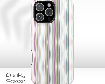Colorful Striped iPhone Case: Green, Pink & Teal Tough Phone Cover