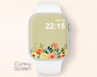 Floral Apple Watch Face, Watercolor Flower Watch Wallpaper, Pastel Botanical Smartwatch Display, Digital Download