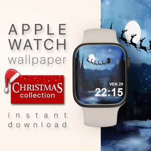Christmas Wallpaper for Apple Watch, Christmas night Apple Watch Face Smart watch screen background watercolor art iWatch wallpaper download