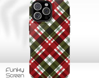 Christmas Plaid iPhone case, Xmas phone cover for iPhone 17 16 15 14 13 12 11 Pro Max Plus, winter MagSafe iPhone Case, Tartan iphone cover