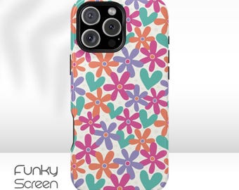 Colorful Floral iPhone 16, 15, 14 Pro Max Phone Case, iPhone 16, 15, 14 Plus, iPhone 13, 12 Mini, 13 Pro Max retro iphone case gift for her