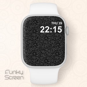 Black Apple Watch Face Luxury Floral Smartwatch Wallpaper Black watch Wallpaper iwatch minimal background floral pattern digital download