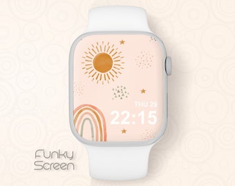 Rainbow Wallpaper para Smartwatch, Boho Sun Apple Watch Face Wallpaper Smart Watch Face Design Boho Rainbow iWatch fondo de pantalla descarga instantánea