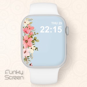 Baby blue Smartwatch Wallpaper floral Apple watch Wallpaper smartwatch background Pink flowers vintage Apple Watch Face instant art download