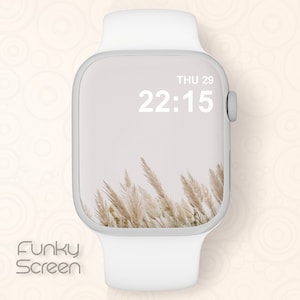 Sfondo per Apple Watch con erba della Pampa, download del quadrante per Apple Watch, download immediato dello sfondo per Apple Watch con fiori beige neutri per smartwatch