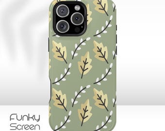 Cute fall aesthetic phone case, leaf pattern iphone case for autumn Sage green case for iphone 17 air 16 Pro 15 Plus 15 Pro Max iphone cover