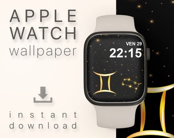 Géminis Watch Face, Star Sign Watch Wallpaper, Zodiac Apple Watch Faces, Fondo de pantalla digital para Smartwatch, Géminis Zodiac Wallpaper para iWatch