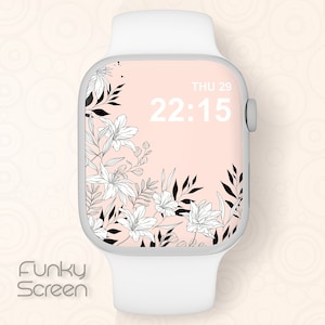 Pink Apple Watch Face Wallpaper floral girl Smartwatch Wallpaper black and white Apple Watch Modern art Minimal iWatch digital file download