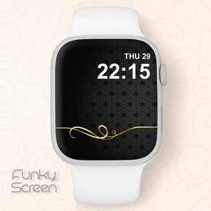 Black Smartwatch Face Golden Apple Watch Wallpaper gold Elegant watch Face background Galaxy watch Fitbit screen digital download for iwatch