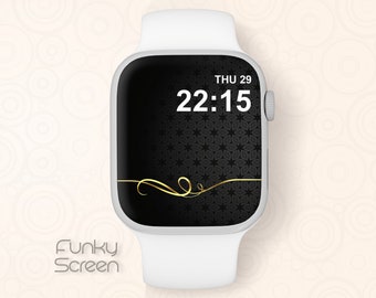 Black Smartwatch Face Golden Apple Watch Wallpaper gold Elegant watch Face background Galaxy watch Fitbit screen digital download for iwatch