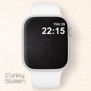 Black Apple Watch Wallpaper Dark Floral Pattern Watch Background Black floral iWatch Background Smartwatch floral ornament digital wallpaper