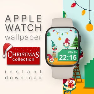 Weihnachtszwerge Apple Watch-Gesichtshintergrund, Gnome Apple Watch-Gesicht, süße Zwerge, Weihnachtsbeleuchtung, Zifferblatt herunterladen, iwatch-Hintergrundbild