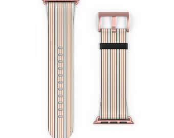 Striped Vegan Leather Apple Watch Band: Pink Beige Blue