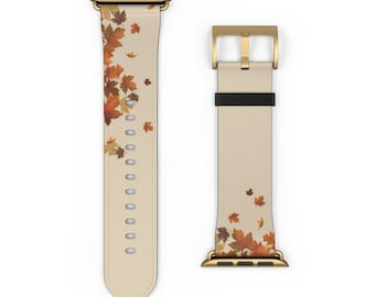 Correa de piel sintética para Apple Watch con diseño de hojas otoñales
