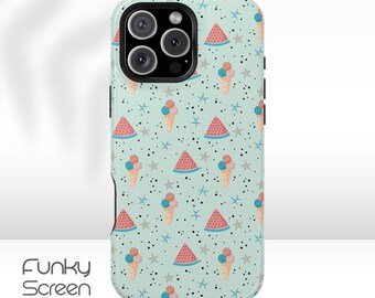 Mint Green Summer iPhone Case: Watermelon, Ice Cream, Starfish