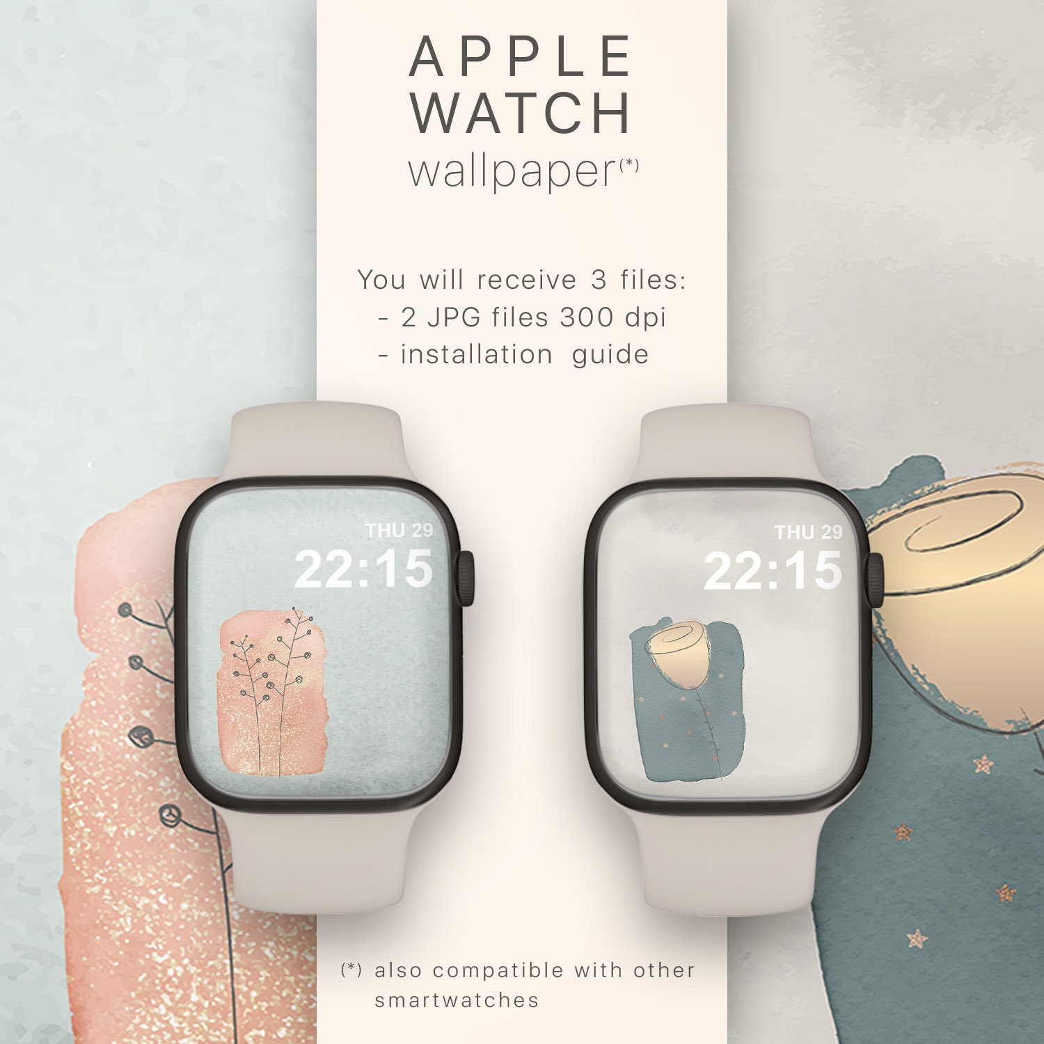 Aesthetic Apple Watch Design Set of 2 Smartwatch Faces Wallpaper ...