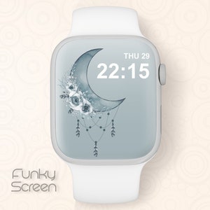 Moon Apple Watch Face, Blue flowers Apple Watch Wallpaper, Dreamcatcher Apple Watch Wallpaper, Smart watch Face design wallpaper download