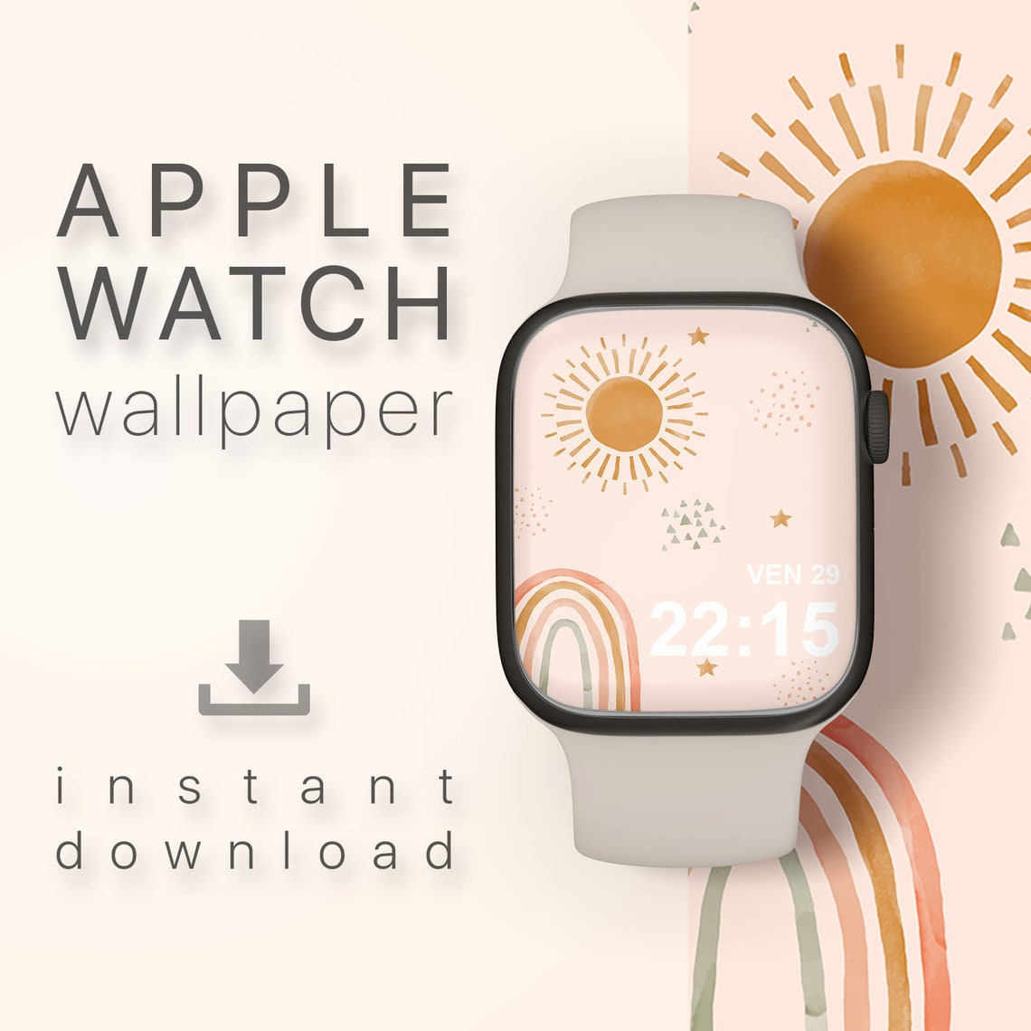 Rainbow Wallpaper for Smartwatch Boho Sun Apple Watch Face Etsy