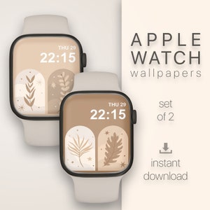 Quadranti Apple Watch estetici beige, carta da parati botanica, design delle foglie del quadrante Apple Watch, schermata di blocco Smart Watch, download digitale dell'arte iWatch