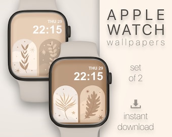 ベージュの美しい Apple Watch の文字盤、植物の壁紙、Apple Watch の文字盤の葉のデザイン、スマートウォッチのロック画面、iWatch アートのデジタル ダウンロード