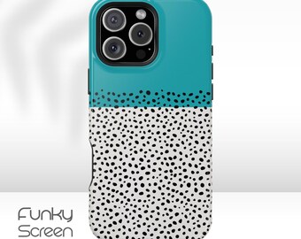 Turquoise iphone 16 case, stylish iphone 15 case iPhone 14 12 11 Plus Pro Max 12 13 mini, Polka dots Magsafe case 16 Pro modern phone cover