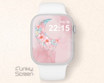 Girly Apple Watch Wallpaper, Pink Apple Watch Face for girls, Pink moon watch Wallpaper, watch Background instant download for smart watch