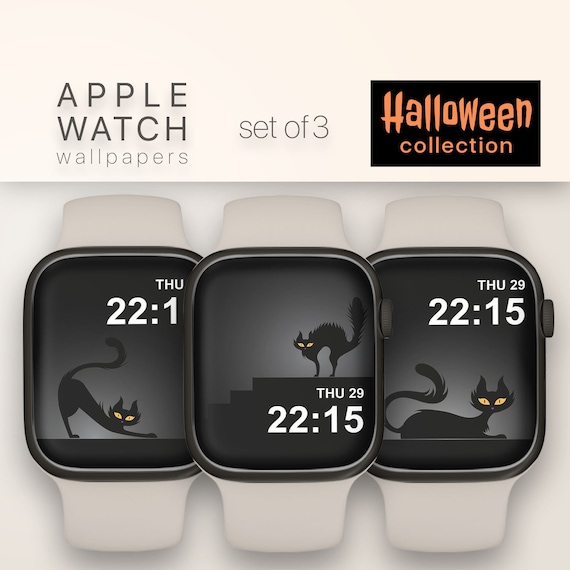 Conjunto de 3 Apple Watch Faces Gato negro Apple Watch Wallpaper Halloween gato Smartwatch Gatos negros Fondo de pantalla Apple Wallpaper descarga instantanea Etsy Mexico