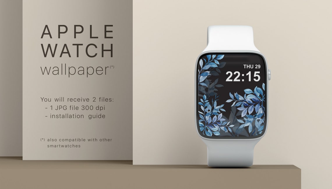 Floral Apple Watch Face Dark Blue Botanical Wallpaper Apple Etsy