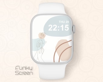 Minimal Line Art Apple Watch Face, Apple Watch Wallpaper Flower pastel line drawing Smartwatch screen boho iWatch Wallpaper instant download