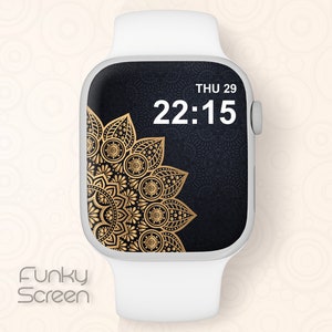 Sfondo Mandala per Apple Watch, Quadrante etnico per Apple Watch Design Mandala dorato per iWatch, Sfondo per orologio con stampa Mandala da scaricare immediatamente