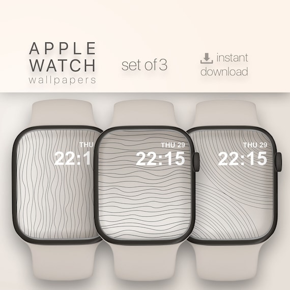 Minimalist Apple Watch Faces Set of 3 Neutral Abstract Line Wallpaper, Modern Japandi Aesthetic Watch Face Digital Download