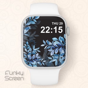 Floral Apple Watch Face Dark Blue Botanical Wallpaper Apple Watch Wallpaper Blue Apple Smartwatch Wallpaper dark Background instant download