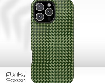 Green Houndstooth iPhone Case Elegant phone case for men and women, Forest green iPhone 17 16 15 14 case for men, sophisticated gift for him
