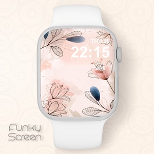 Sfondo estetico Apple Watch Sfondo floreale Schermata iWatch Quadrante Apple Watch Fiori botanici ad acquerello linea arte Sfondo Smartwatch