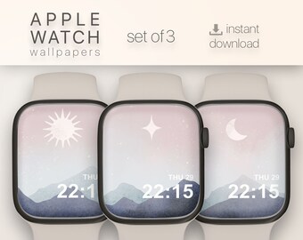 Pastel Tones Apple Watch Wallpaper, Pastel Sun and Moon Apple Watch Face, Abstract landscape Smart watch screensaver image digital download