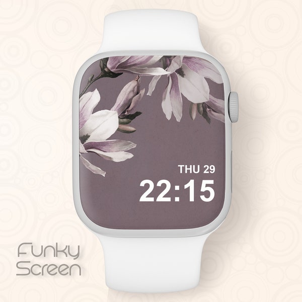 Elegant flower iWatch Wallpaper Apple Watch Face magnolia Lilac Smartwatch background botanical flowers bloom instant watch screen download