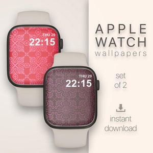 Set of 2 Ethnic bohemian wallpapers for Apple Watch, Batik art Pink Mandala Smartwatch Background Fuchsia iWatch wallpaper Apple watch image
