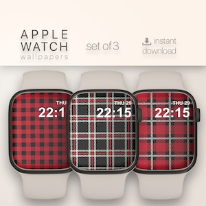 Pacchetto quadranti per orologio Red Buffalo Plaid, sfondo per Apple Watch Sfondo a quadri rossi in tartan per lo schermo dell'orologio Cowboy download digitale istantaneo