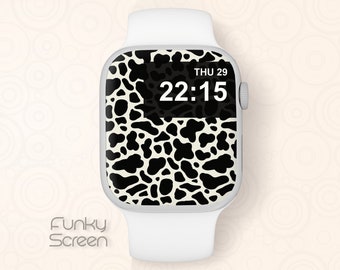 Apple Watchの壁紙、牛柄の壁紙、カウガールiWatchロック画面、黒い牛柄、スマートウォッチの壁紙デジタルダウンロード