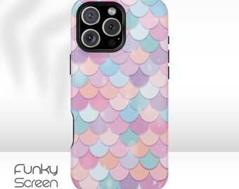 Mermaid phone case pastel colors iphone 16 pro 15 14 13 12 11 Pro Max Plus Mini case, Rainbow mermaid scales iphone case gift idea for girls