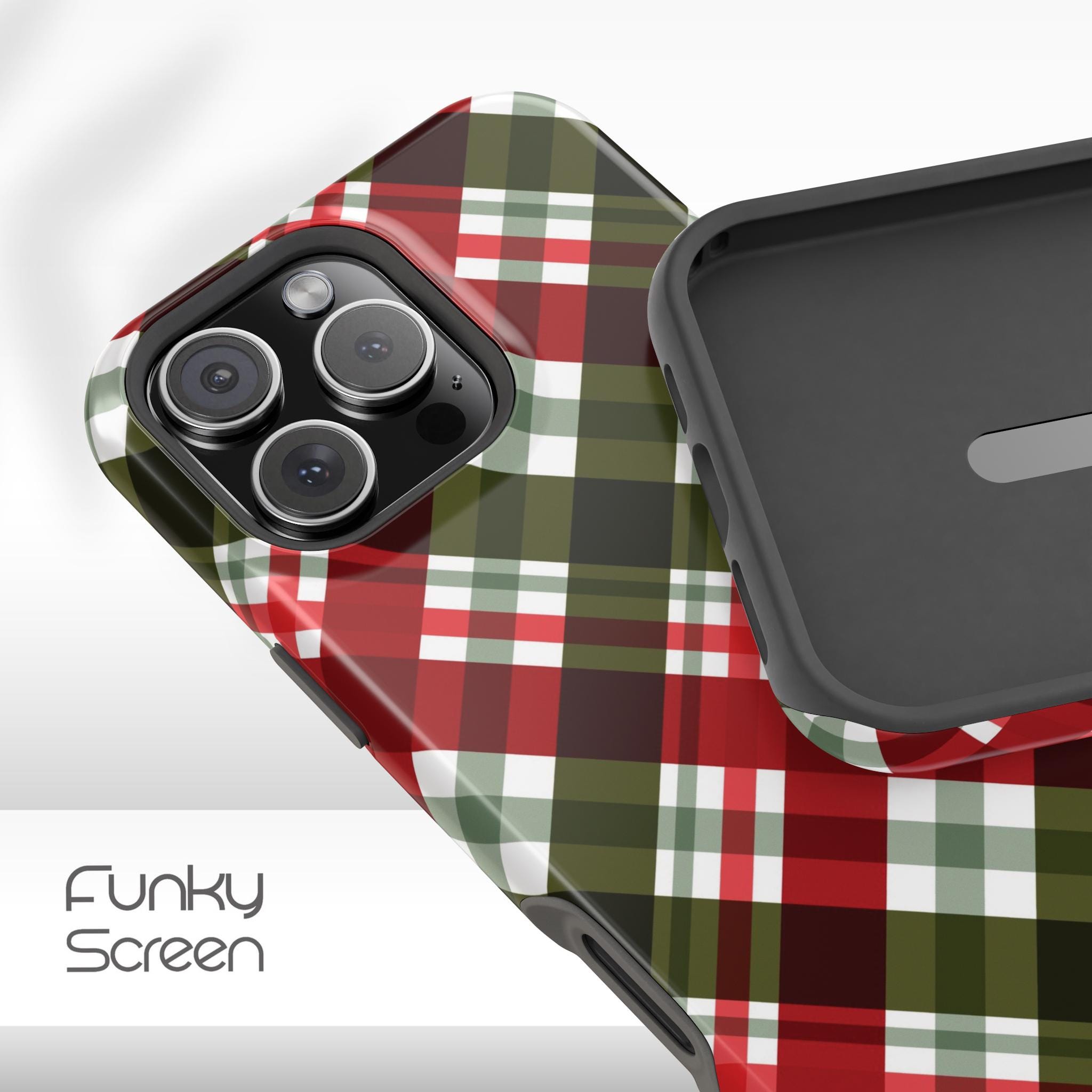 Christmas Plaid iPhone Case, Xmas Phone Cover for iPhone 17 16 15