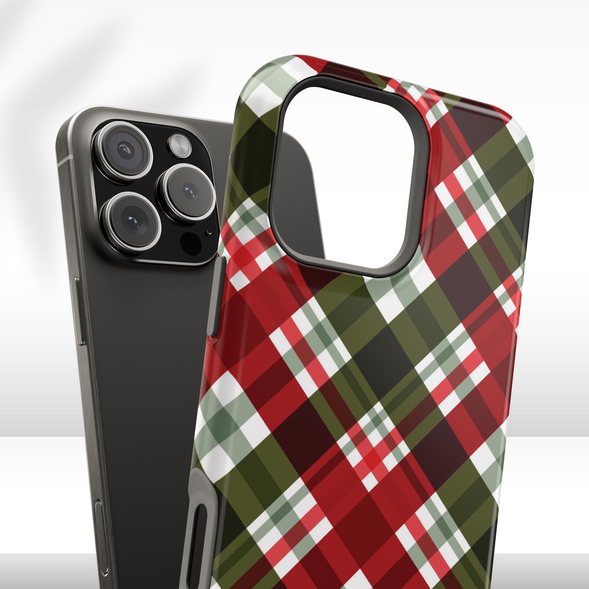 Christmas Plaid iPhone Case, Xmas Phone Cover for iPhone 17 16 15