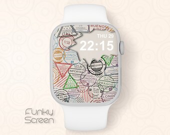 Travel lover Smartwatch Wallpaper Apple Watch Face Traveller Apple Watch Wallpaper City names iWatch retro countries sign instant download
