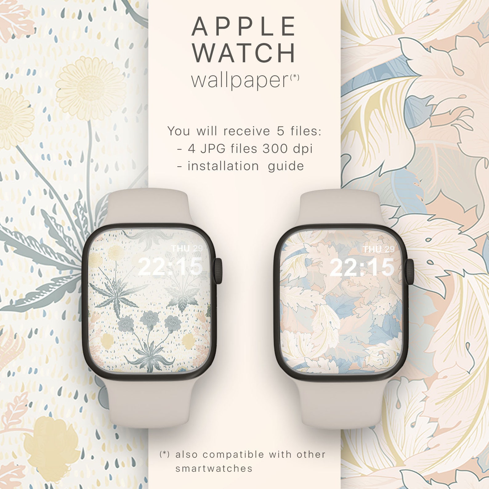 Neutral Floral Watch Wallpapers Bundle Iwatch Face Cover Set Etsy