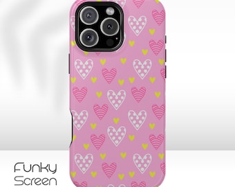 Pink iphone 16 pro 15 14 case, Hearts phone case design for iphone 16 15 14 13 12 11 Pro Max 16 15 Plus cute girly phone case gift for her