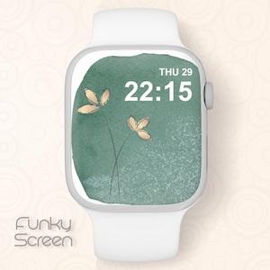 Watercolor flower Watch Background Green gold Watch screen Apple Watch Face design Minimalist Smartwatch Wallpaper Watch wallpaper download