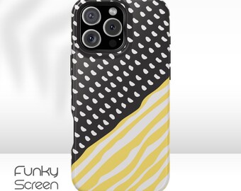 Abstract iPhone 15 case, Modern iPhone 16 plus case iPhone 11 12 13 14 Pro, Black white yellow phone cover, Stylish iphone 16 pro max cases