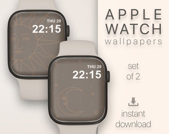 Brown Apple Watch background, Sun and moon Apple Watch Wallpapers, Apple Watch Faces, Digital watch home screen, Earth tones Boho watch face