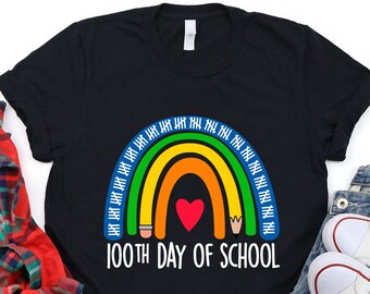 100th Days Of School Rainbow Shirt, Colorful 100 Days School T-shirt, Funny Kindergarten T-shirt, Teacher 100 Days Shirt, Preschool Gifts